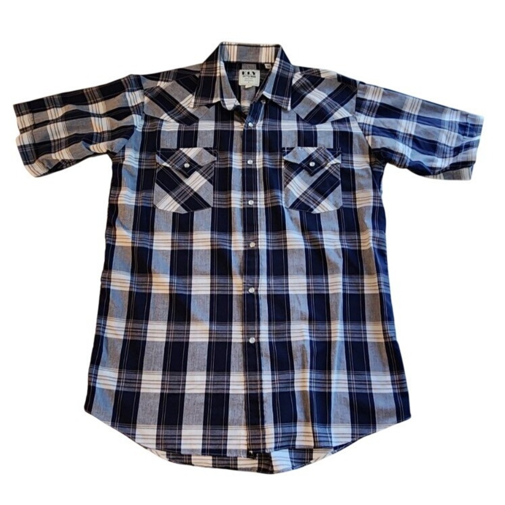 Ely Cattleman‎ Shirt Mens L Black Plaid Pearl Snap Short Sleeve Western